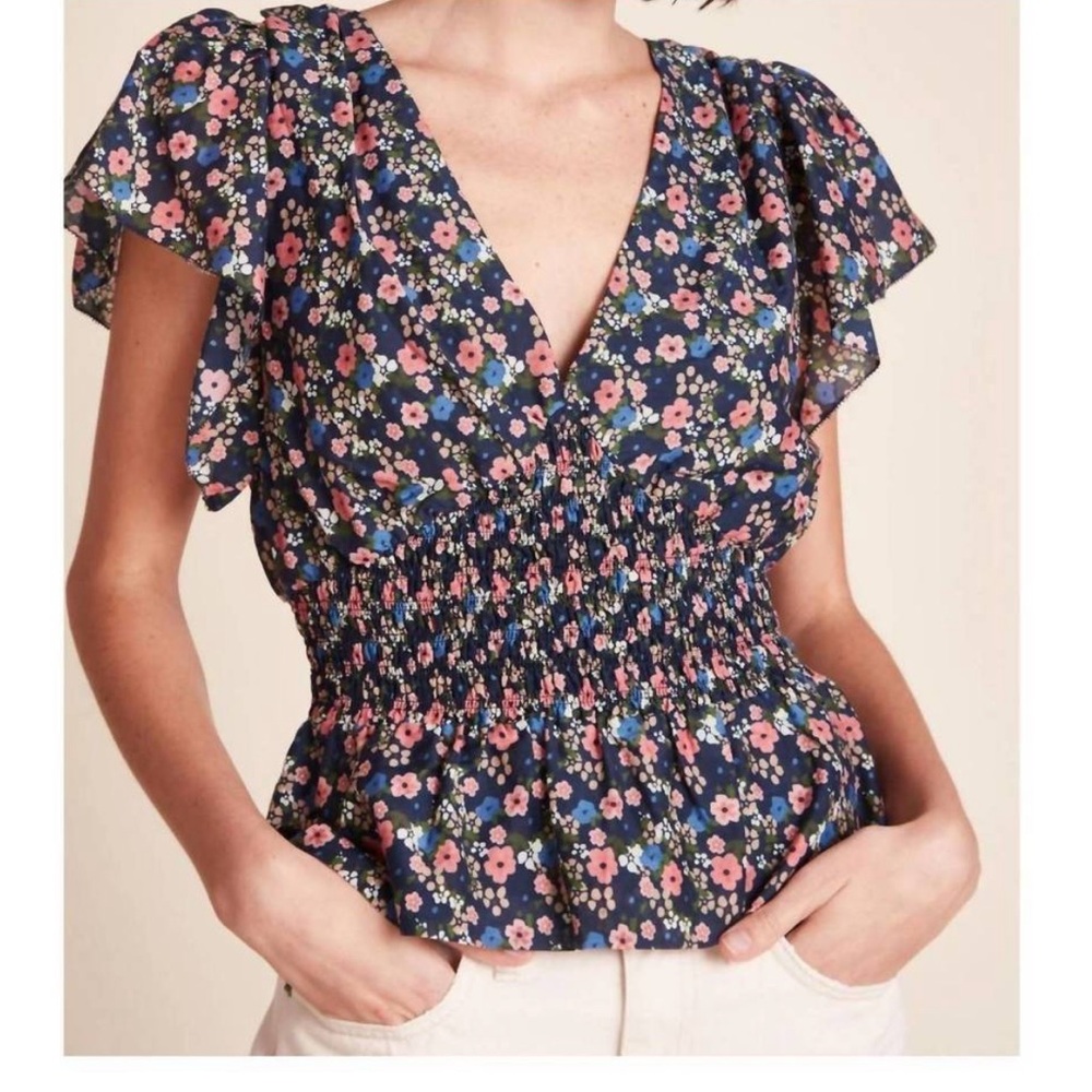 Trovata Paloma Cotton Silk Ruched Blouse Floral in Rolling Hills Size Large - Picture 2 of 15